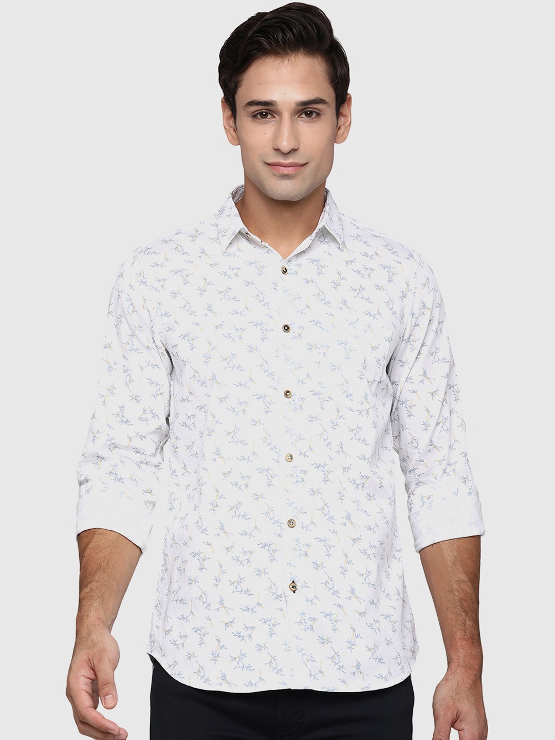 

JADE BLUE Men White Classic Slim Fit Floral Opaque Printed Casual Shirt