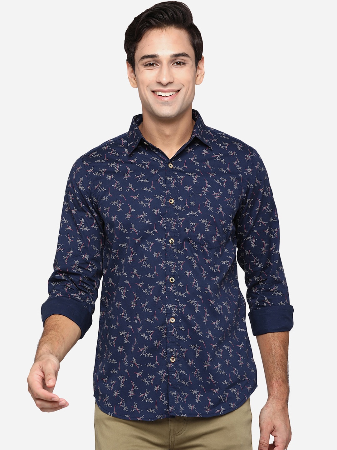 

JADE BLUE Men Blue Classic Slim Fit Floral Opaque Printed Cotton Casual Shirt