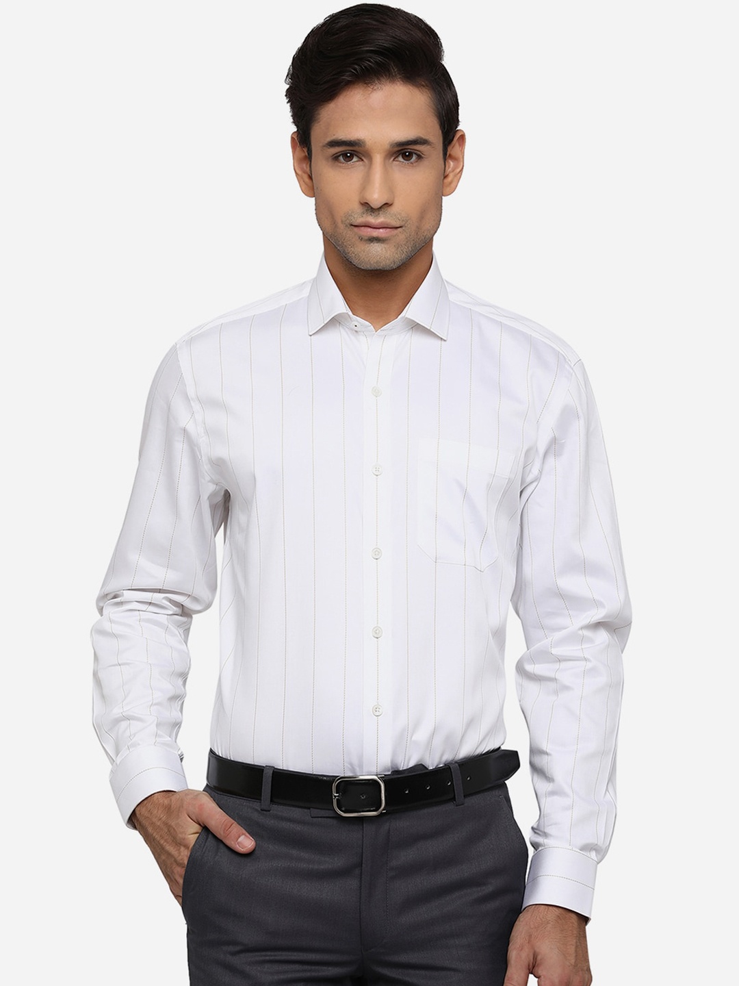 

JADE BLUE Men White Classic Opaque Striped Formal Shirt