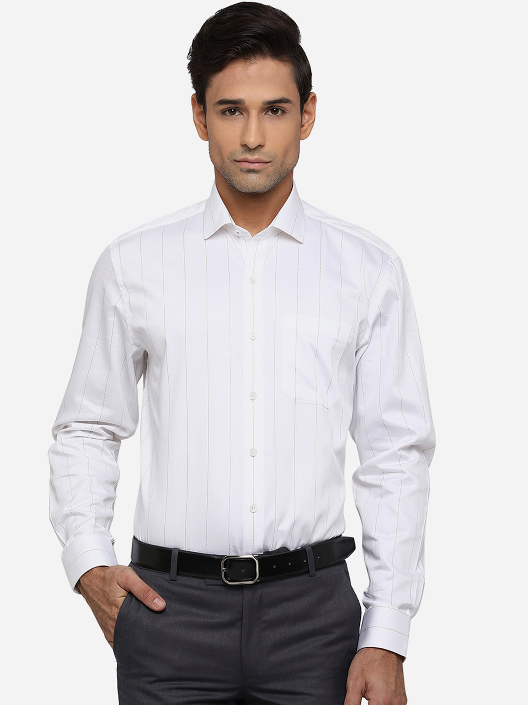 

JADE BLUE Men White Classic Opaque Striped Formal Shirt