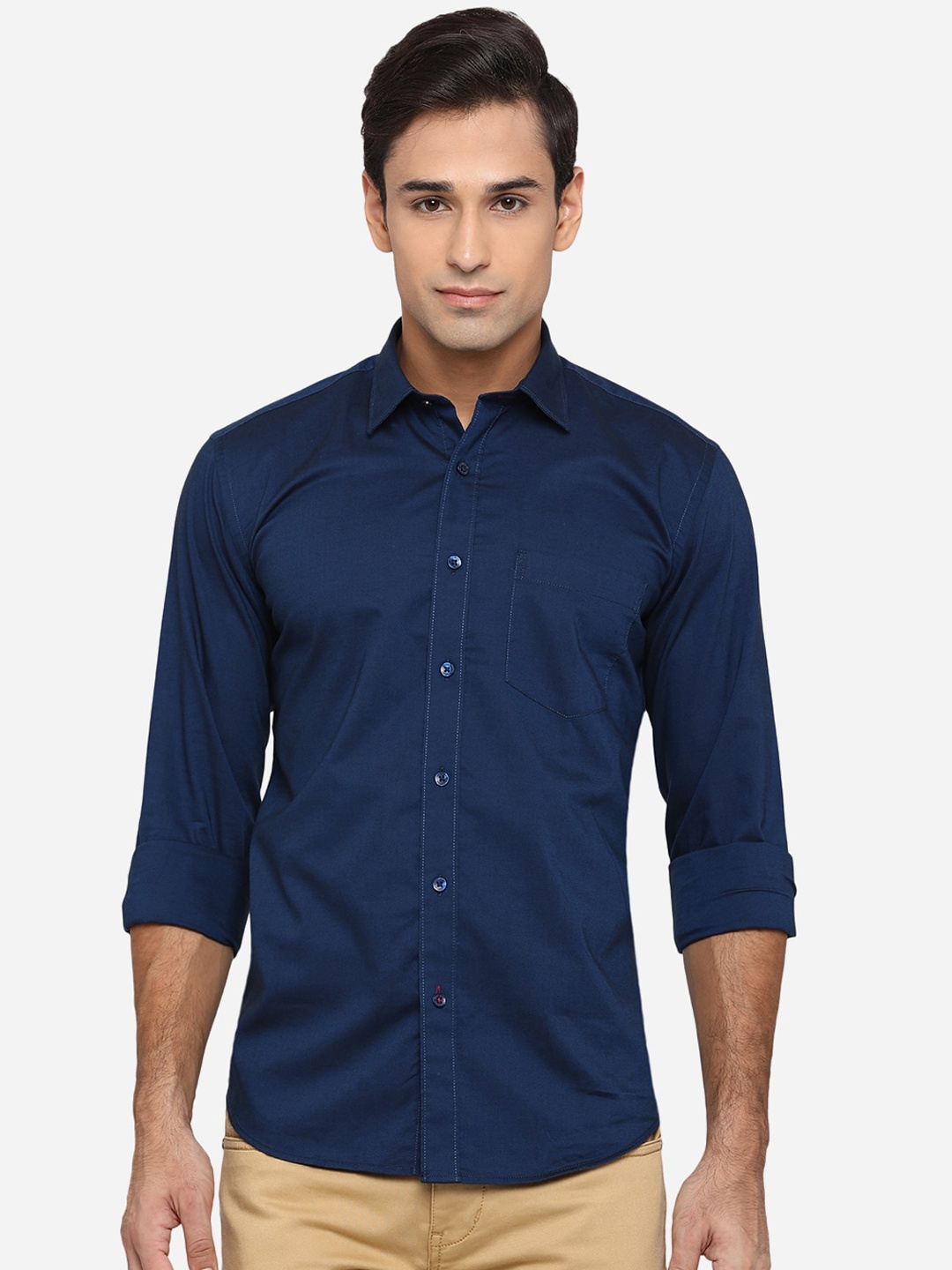 

JADE BLUE Men Blue Classic Slim Fit Opaque Cotton Casual Shirt