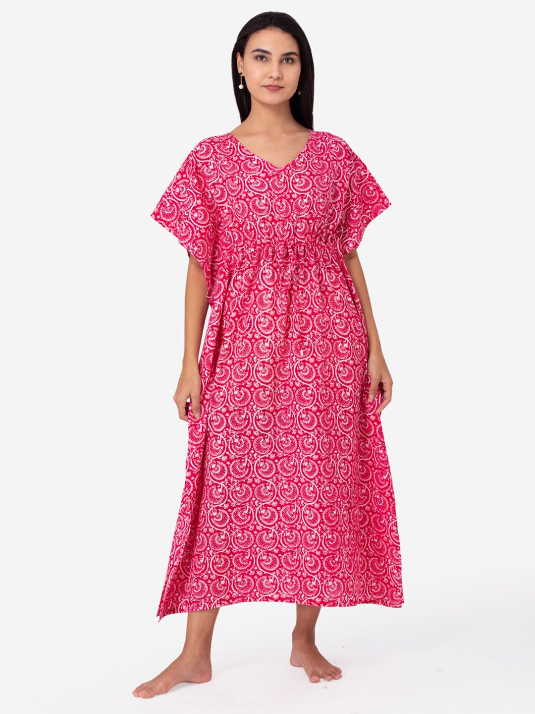 

ETC Woman Red Printed kaftan Nightdress