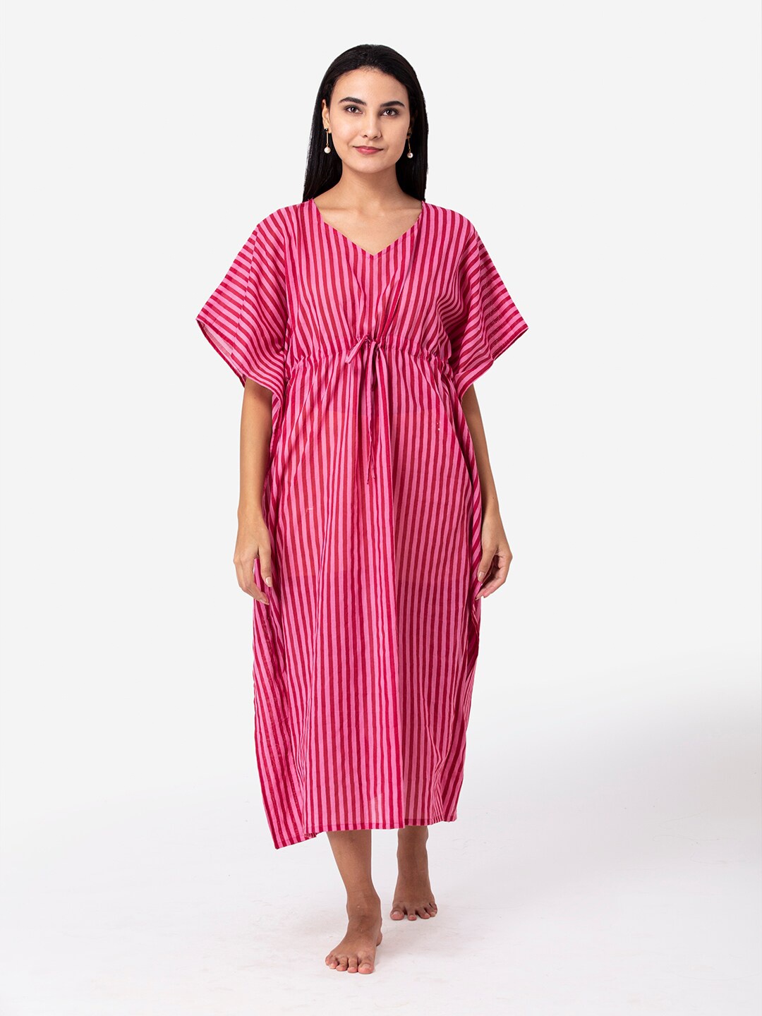 

ETC Magenta Printed Pure Cotton Maxi Kaftan Nightdress