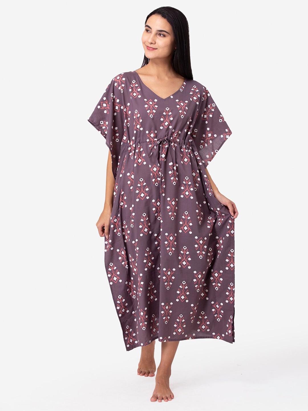

ETC Brown Printed kaftan Maxi Nightdress