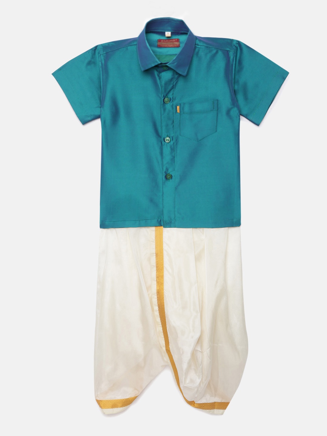 

Thangamagan Boys Purple Solid Panjagajam & Shirt Set