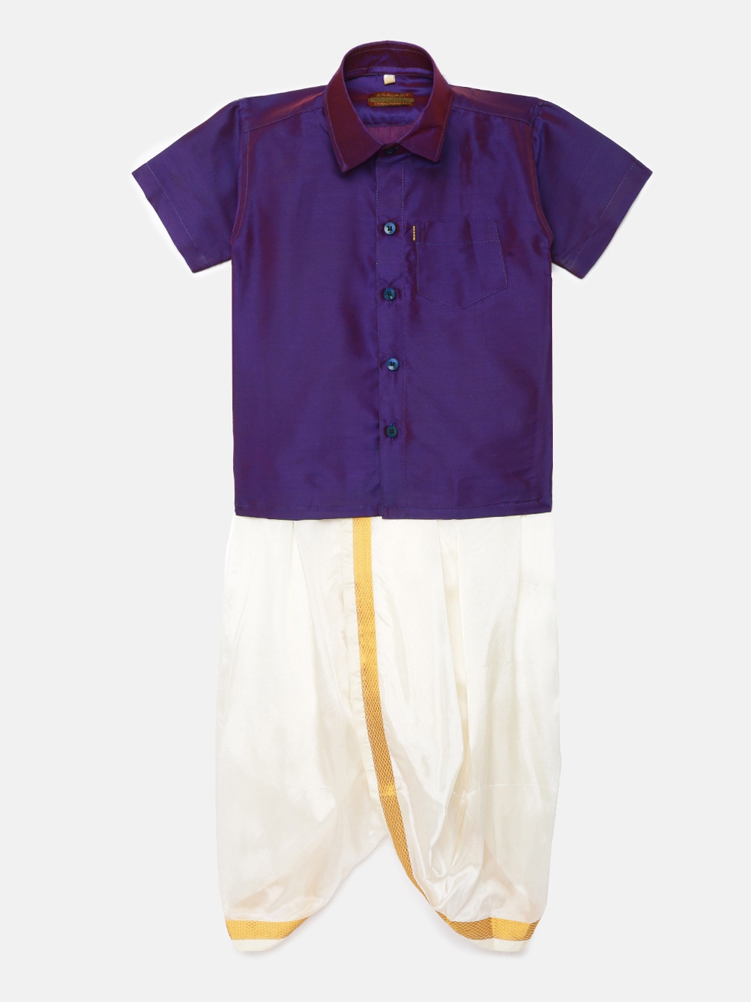 

Thangamagan Boys Dark Orchid Solid Panjagajam & Shirt Set, Purple