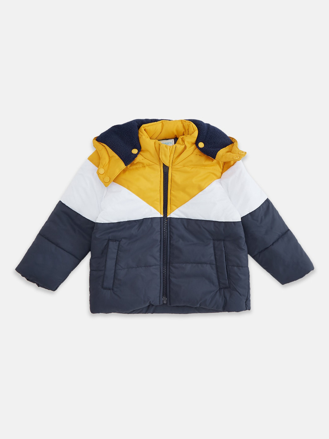 

Pantaloons Baby Boys Yellow Colourblocked Padded Jacket with Patchwork
