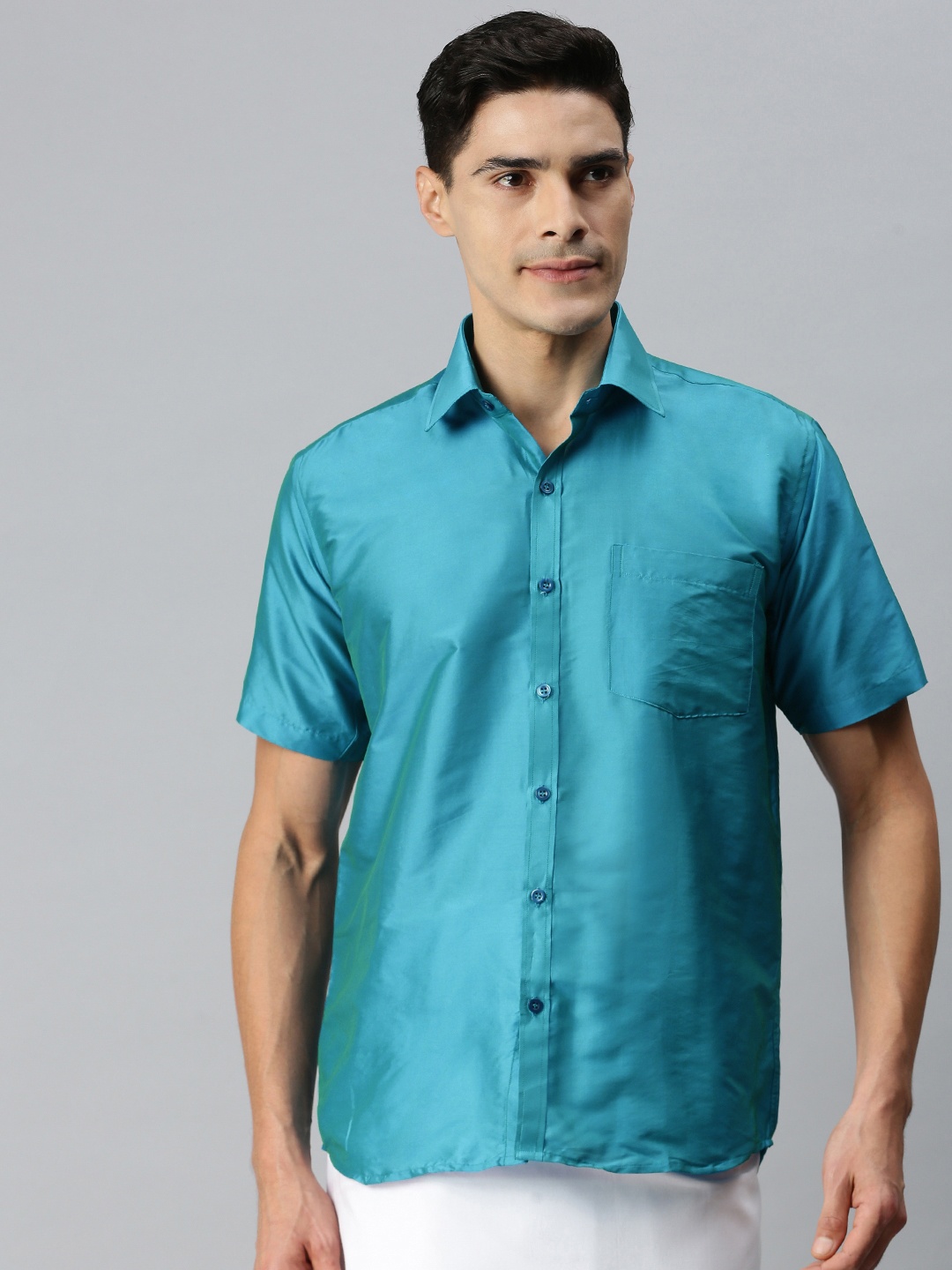 

INDIAN WOOTZ Men Blue Casual Shirt