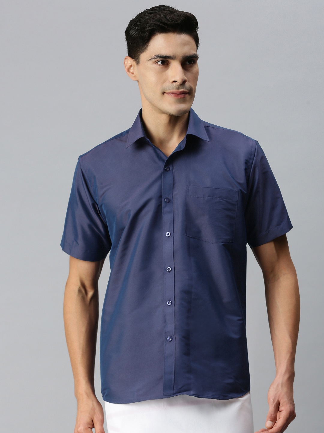 

INDIAN WOOTZ Men Navy Blue Casual Shirt