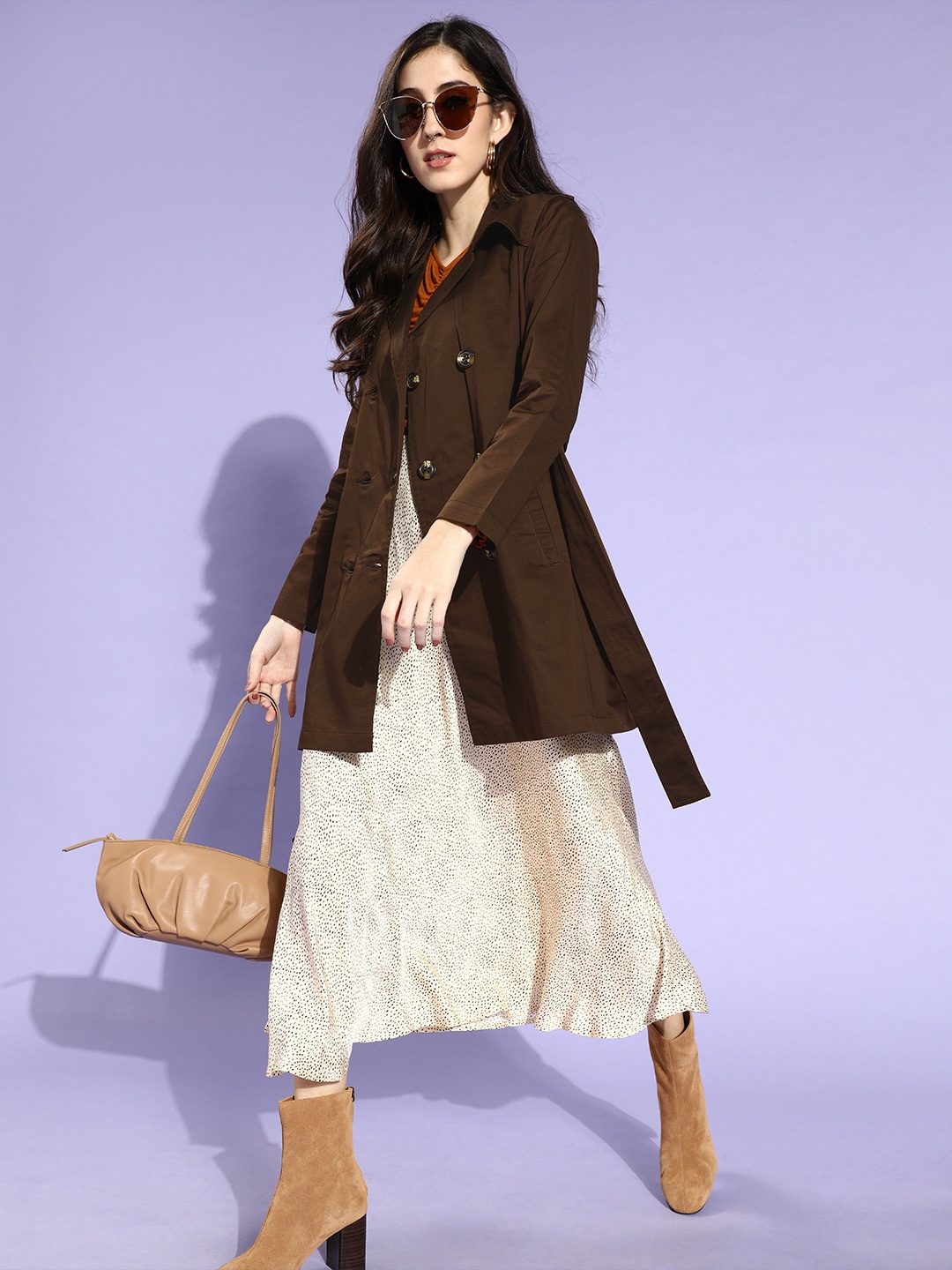 

Style Quotient Women Brown Solid Double Breasted Trench Coat