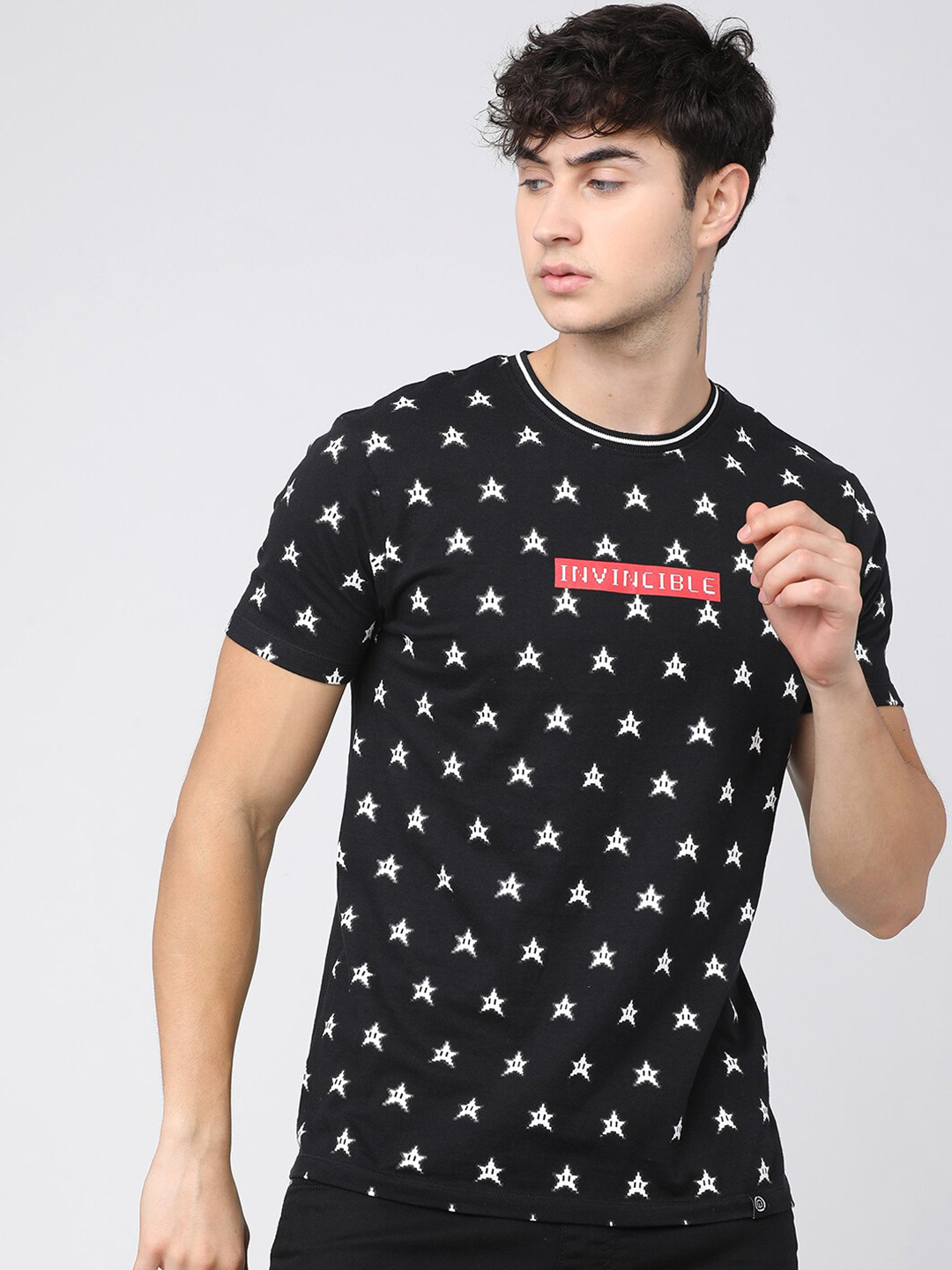 

LOCOMOTIVE Men Black Printed Slim Fit T-shirt