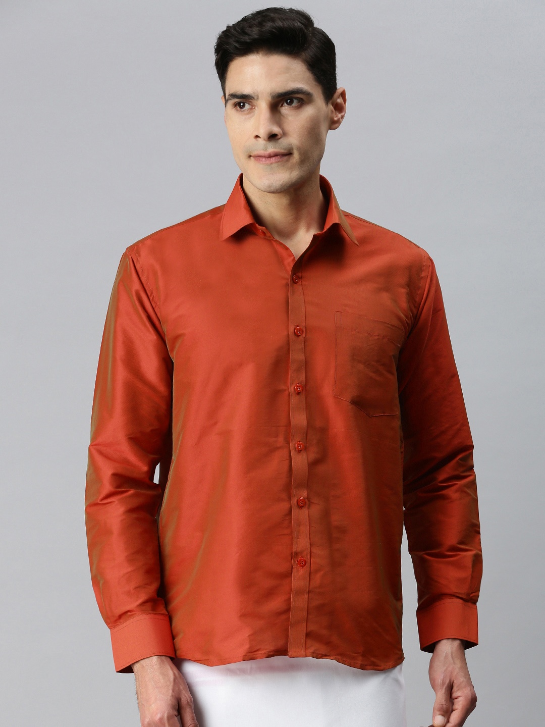 

INDIAN WOOTZ Men Rust Red Casual Shirt