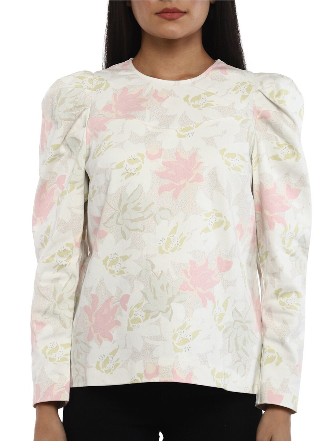 

Ted Baker Woman Cream Floral Puff Sleeves Top