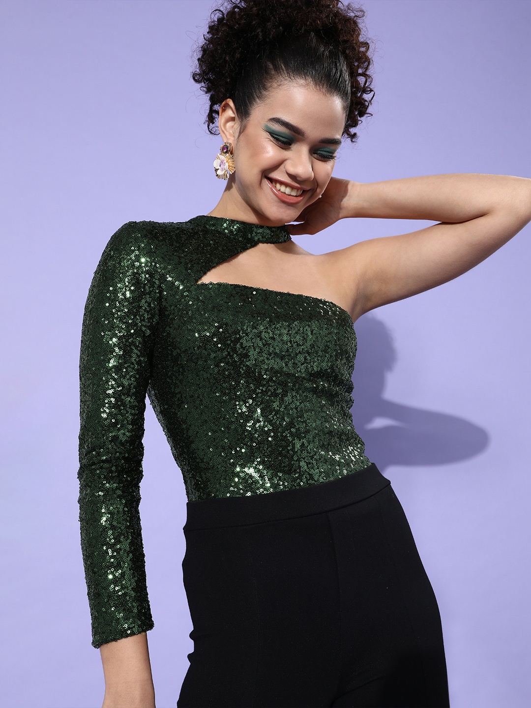 

COVER STORY Women Gorgeous Green Embellished Bling and Sparkly Top