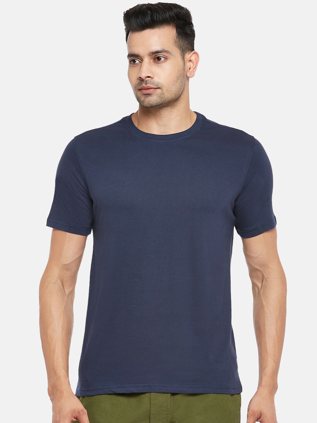 

BYFORD by Pantaloons Men Navy Blue Pure Cotton T-shirt