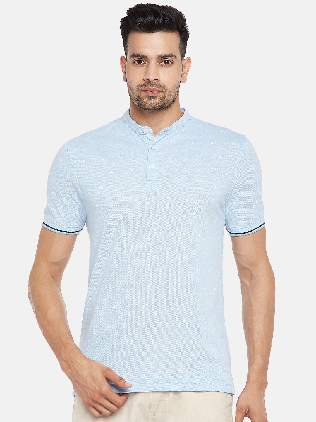 

BYFORD by Pantaloons Men Blue Printed Polo Collar Slim Fit T-shirt