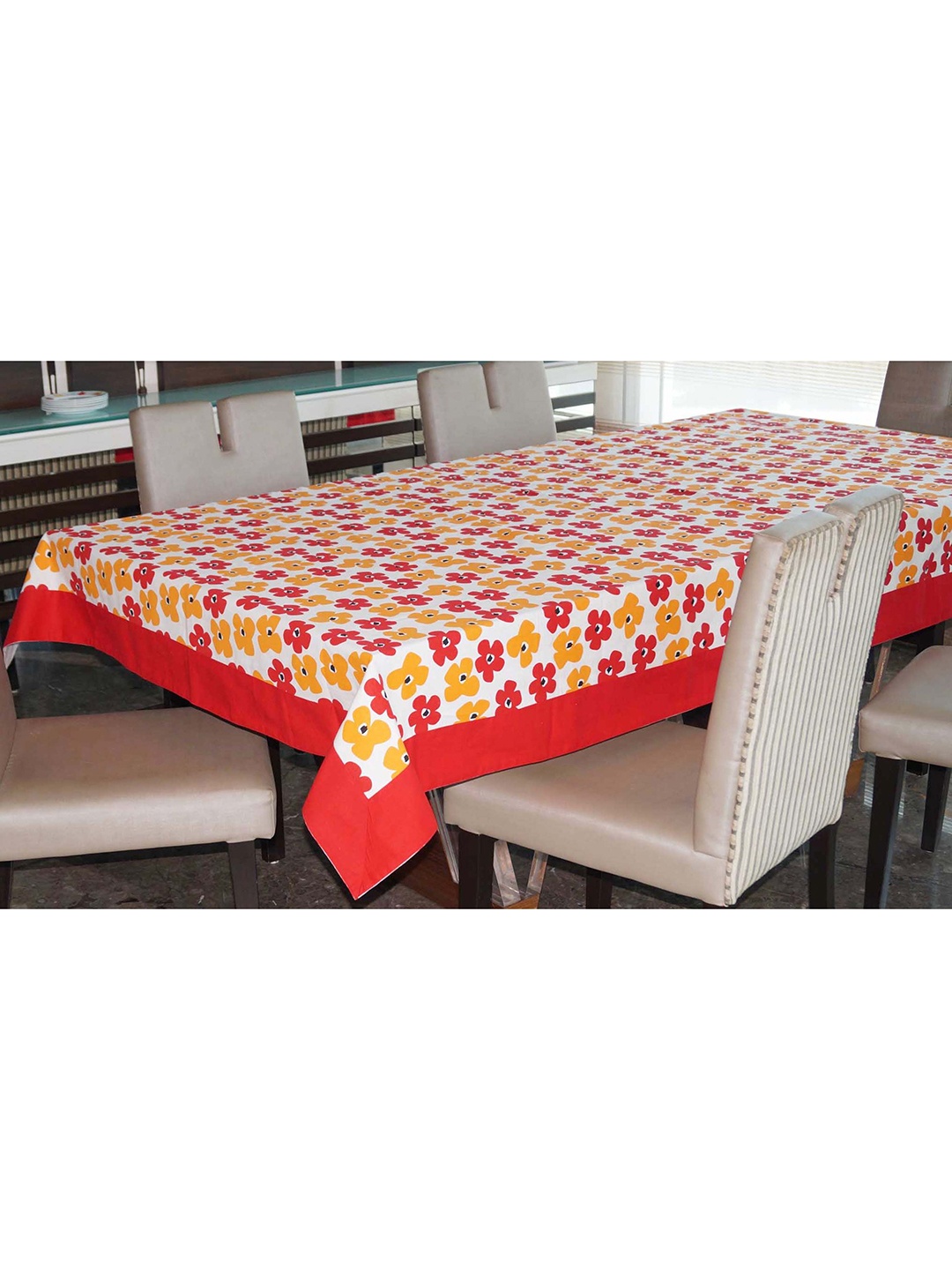 Lushomes Multicoloured Floral Print 8 Seater Table Cloth, Multi