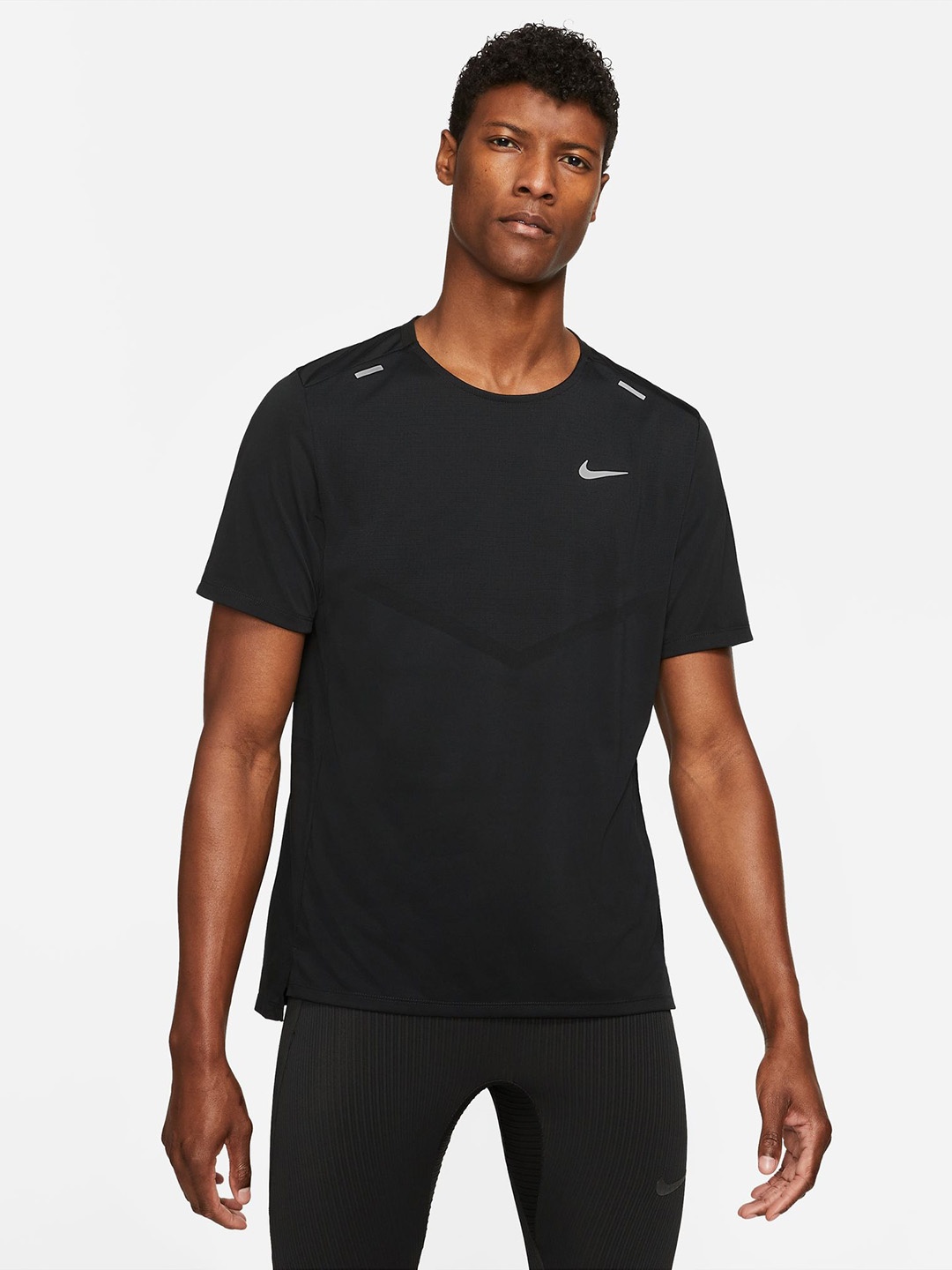 

Nike Men Black Solid DF RISE 365 SS T-shirt