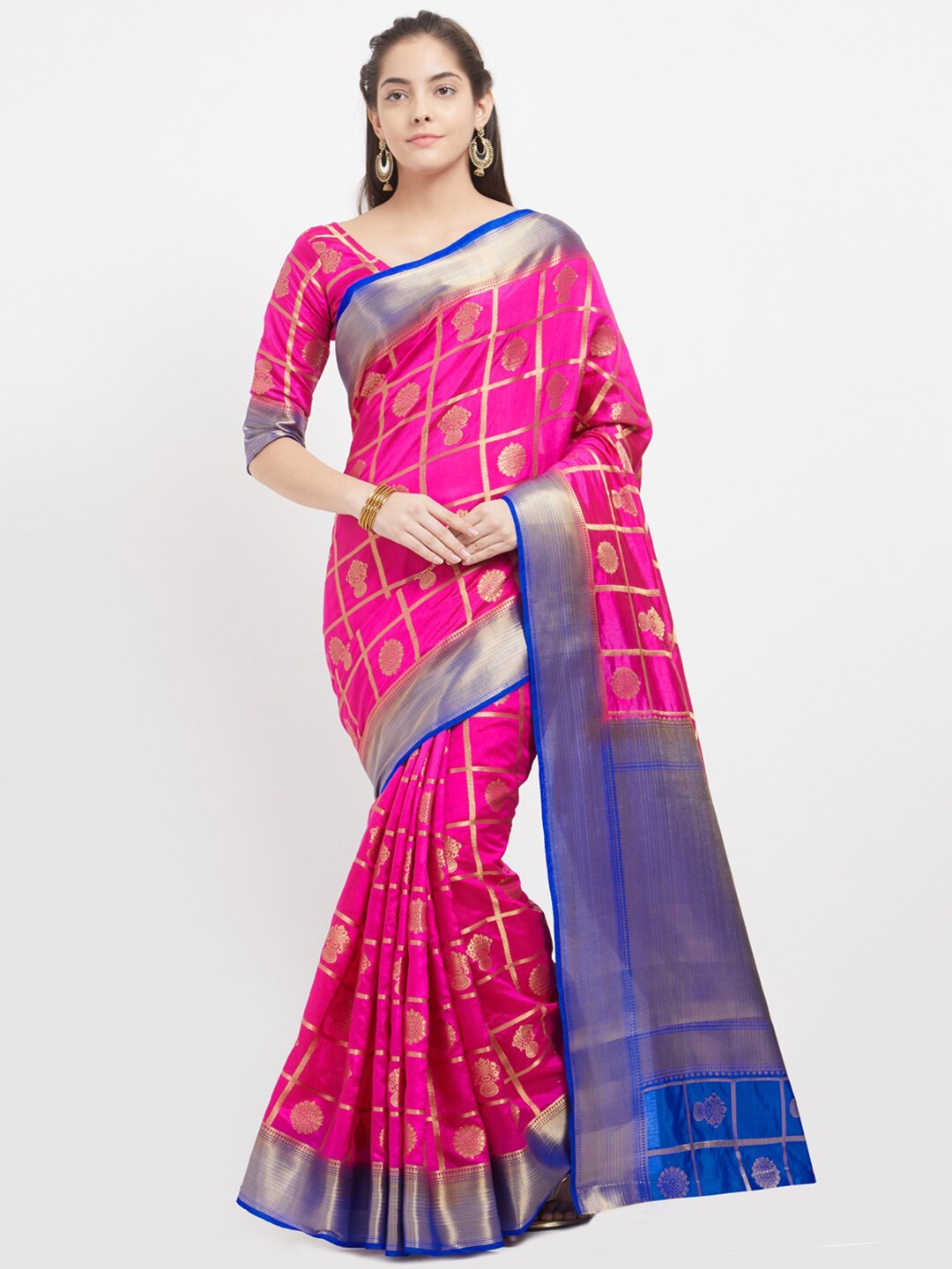 

Nimayaa Fuchsia & Blue Ethnic Motifs Zari Silk Blend Saree