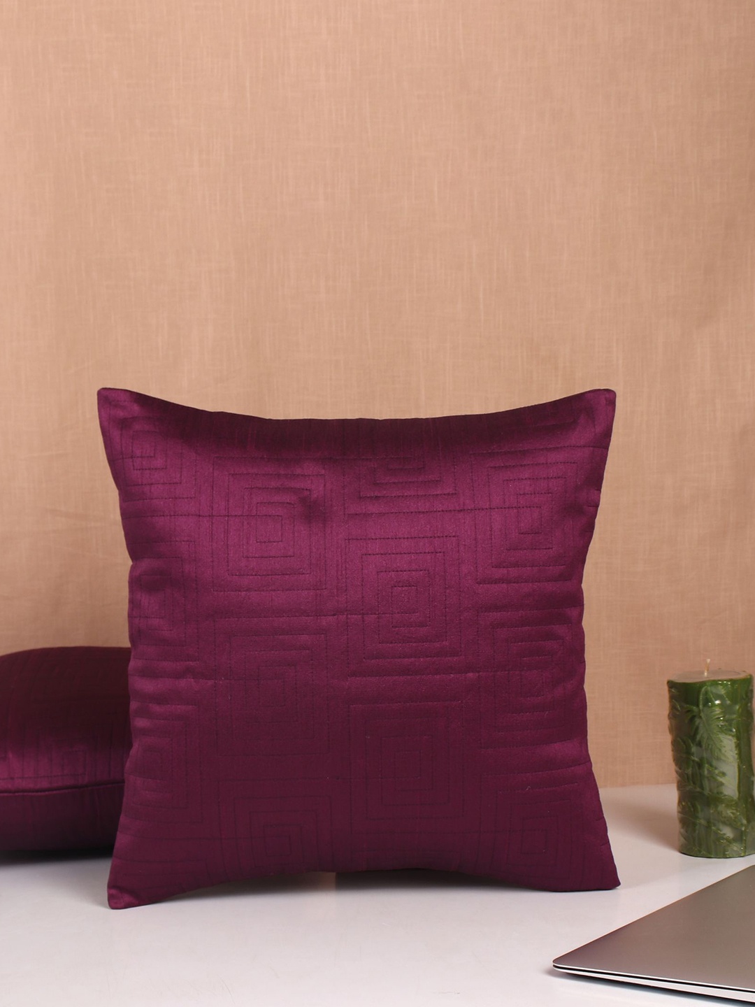 

Molcha Set of 2 Pink & Burgundy Quilted Square Cushion Covers