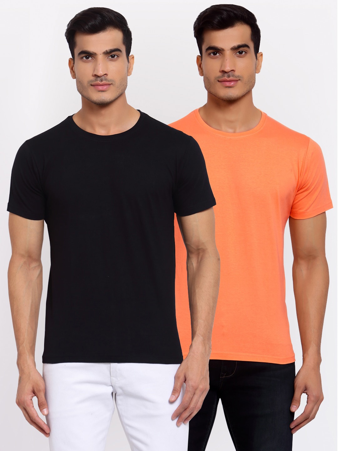 

FERANOID Men Black & Peach-Coloured Pack of 2 T-shirts