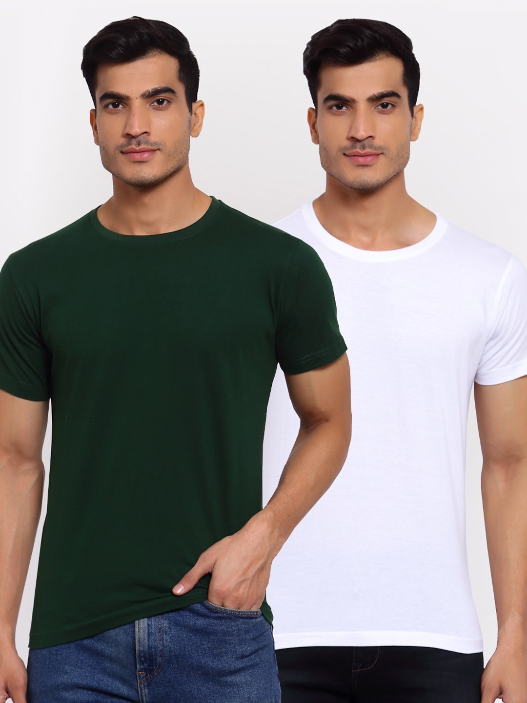 

FERANOID Men Pack of 2 Green & White T-shirt