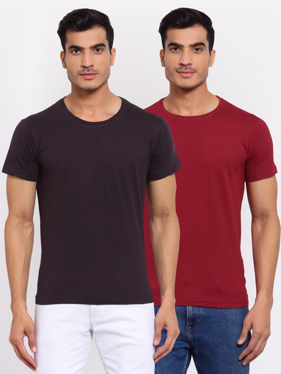 

FERANOID Men Maroon & Purple Set of 2 T-shirt