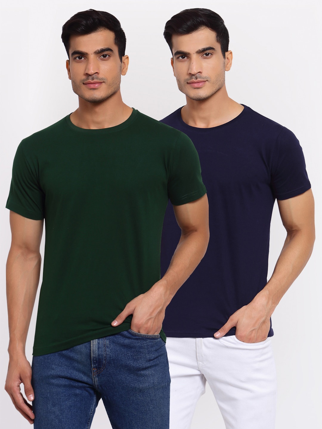 

FERANOID Men Pack of 2 Green & Navy Blue T-shirt