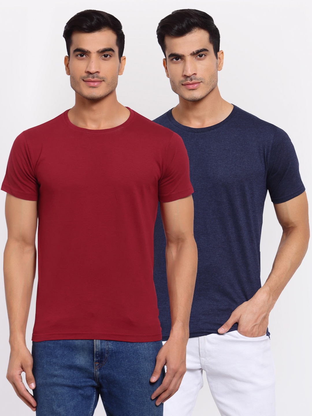 

FERANOID Men Pack Of 2 Maroon & Blue T-shirt
