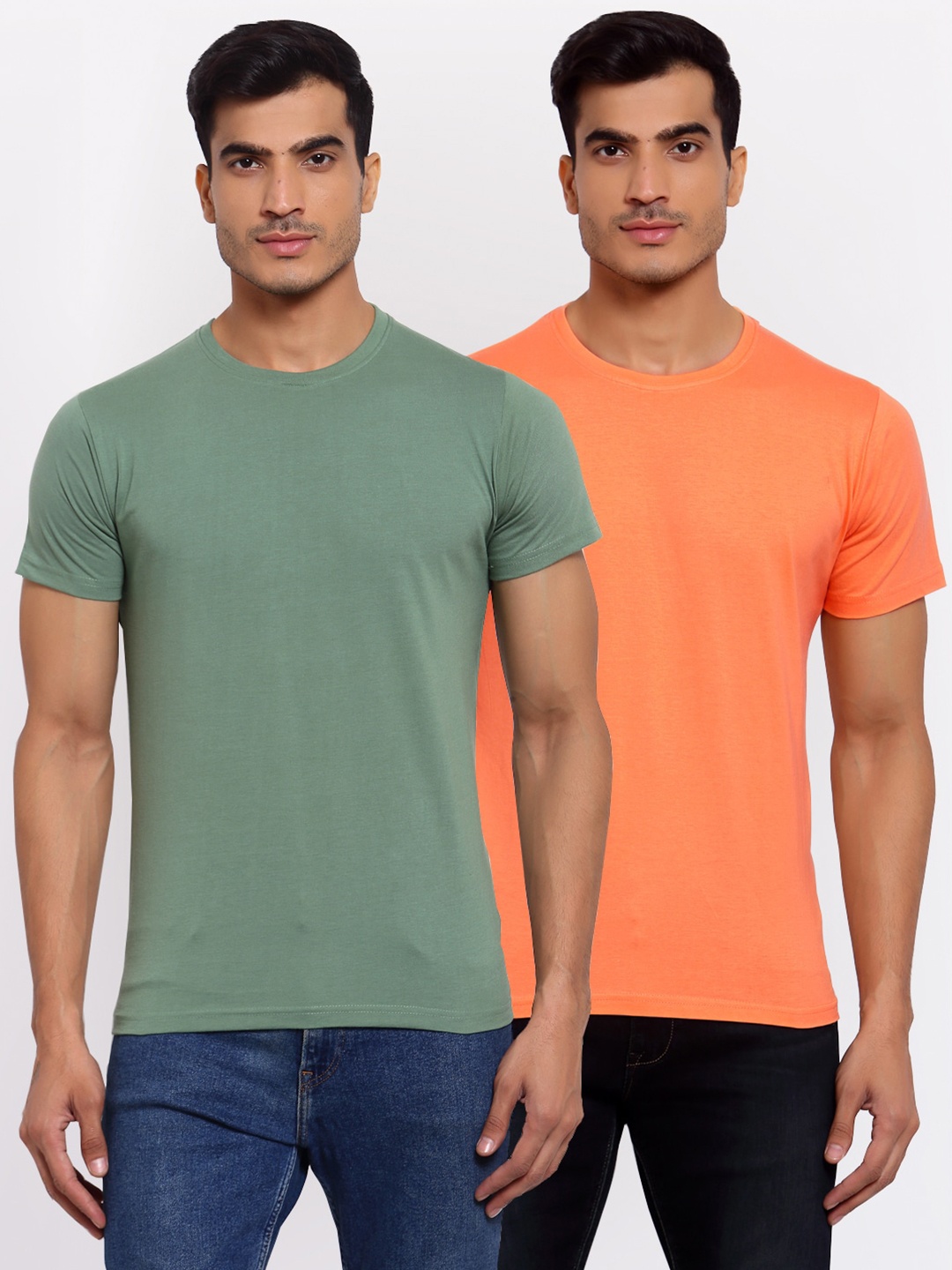 

FERANOID Men Pack Of 2 Green & Orange T-shirt