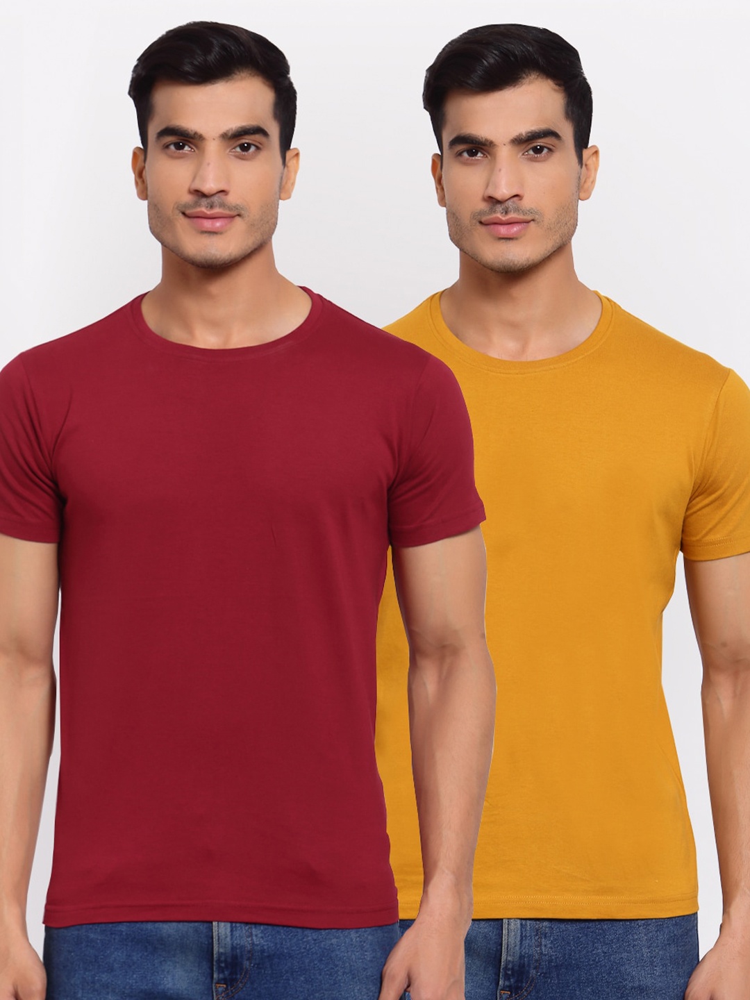

FERANOID Men Maroon & Yellow Pack Of 2 T-shirt