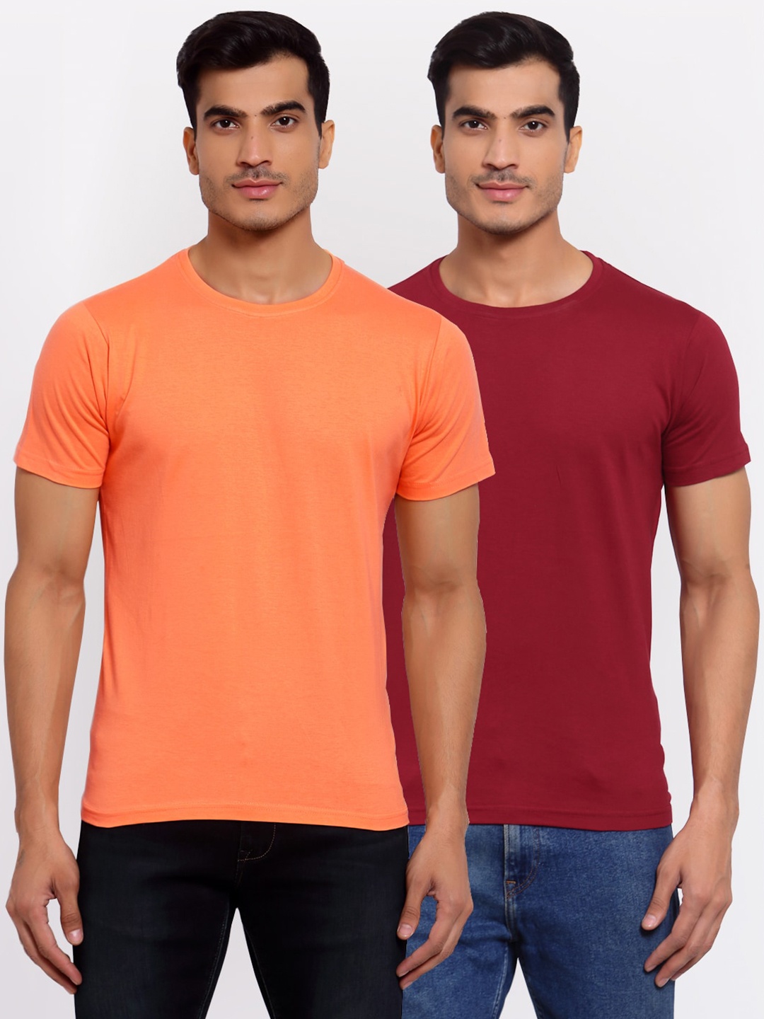 

FERANOID Men Maroon & Orange Set of 2 T-shirt