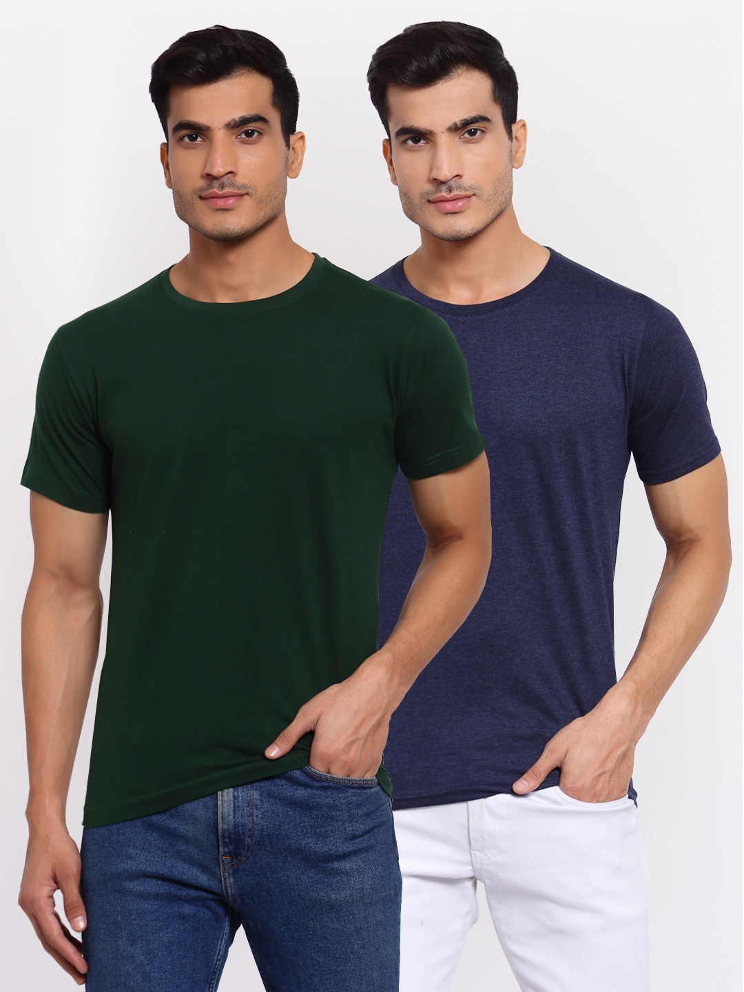 

FERANOID Men Pack Of 2 Green & Blue T-shirt