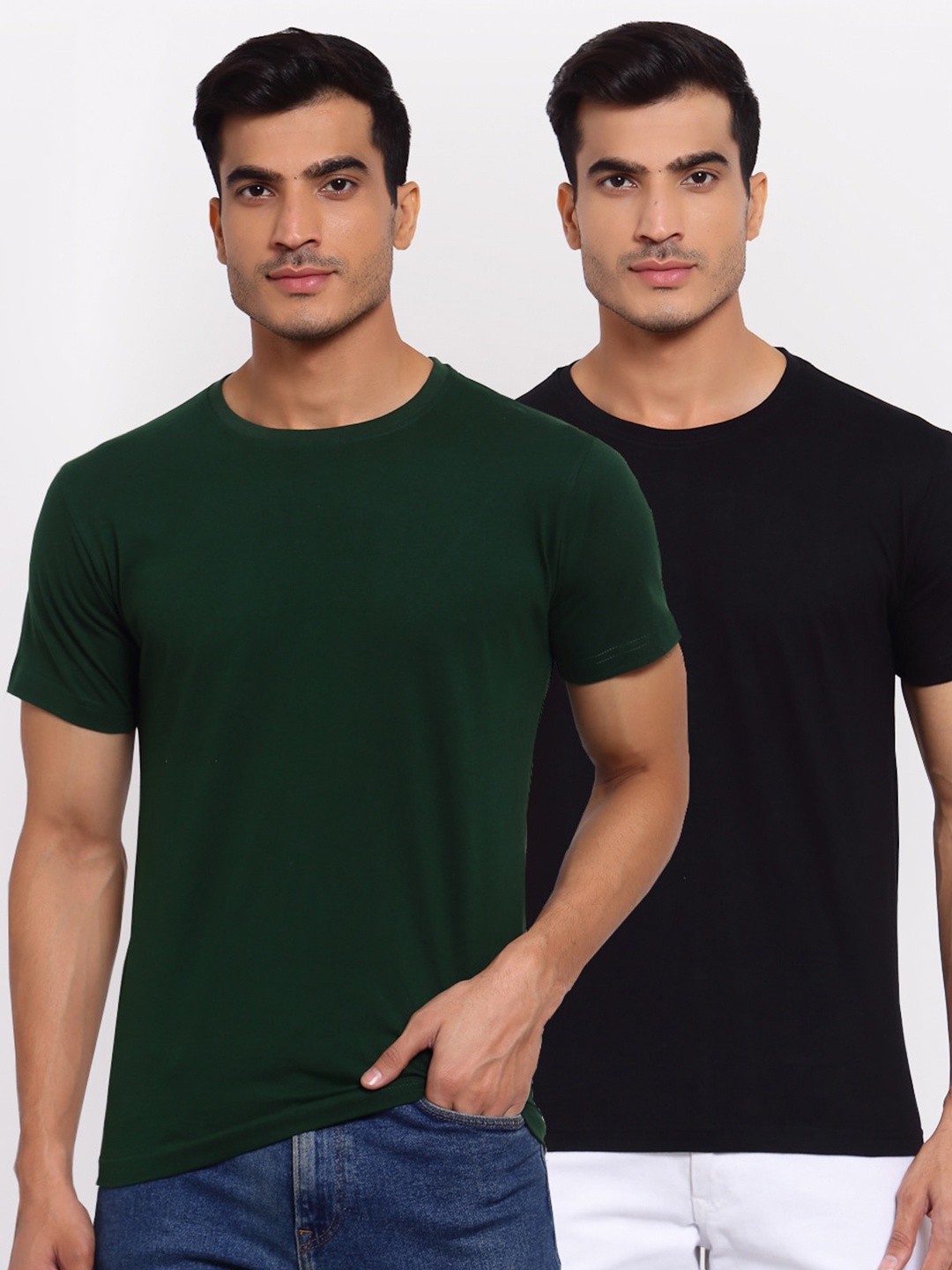 

FERANOID Men Pack Of 2 Green & Black T-shirt