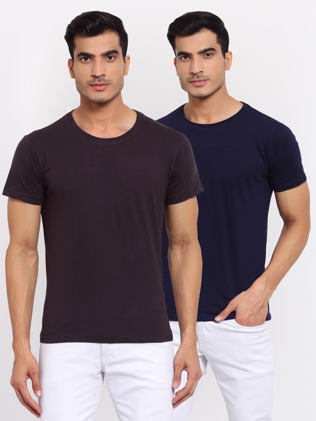 

FERANOID Set-2 Men Grey& Navy Blue T-shirt