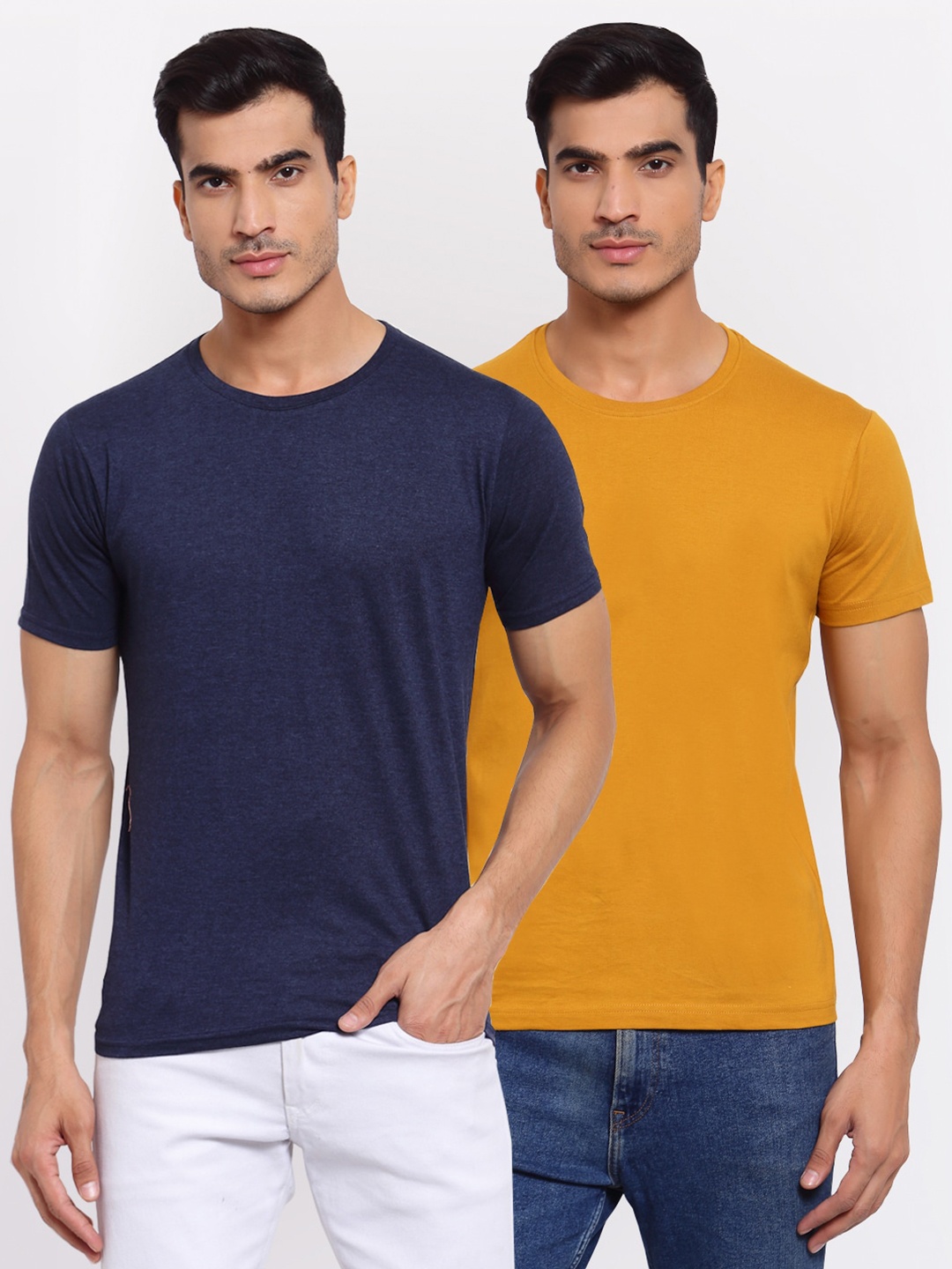 

FERANOID Men Blue & Yellow Pack of 2 T-shirts