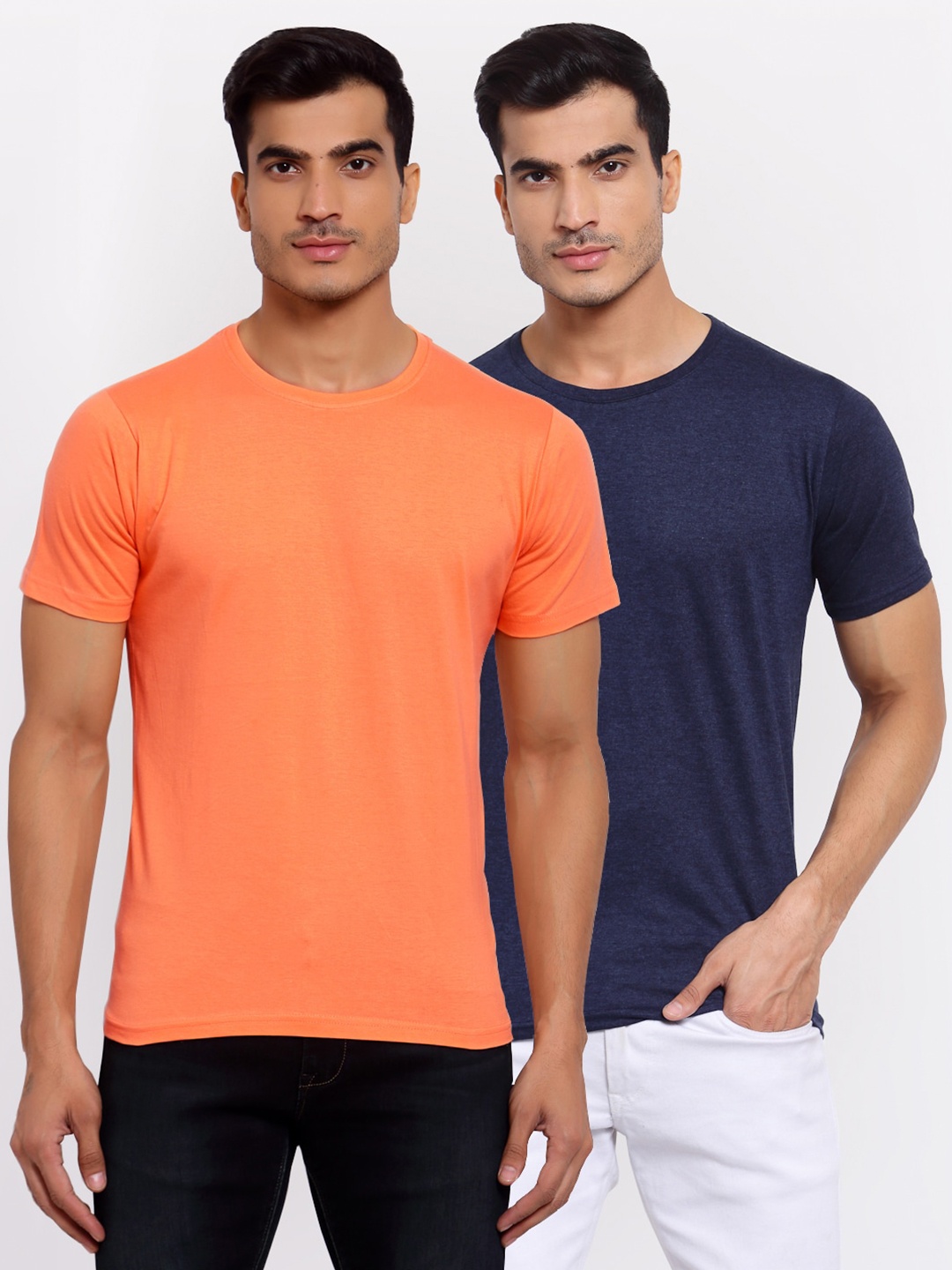 

FERANOID Men Pack Of 2 Peach-Coloured & Navy Blue T-shirt