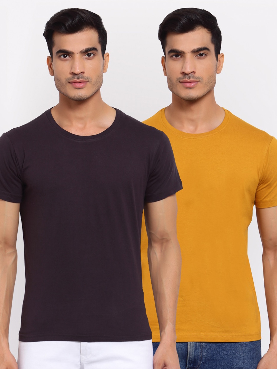 

FERANOID Men Pack Of 2 Cotton T-shirts, Champagne