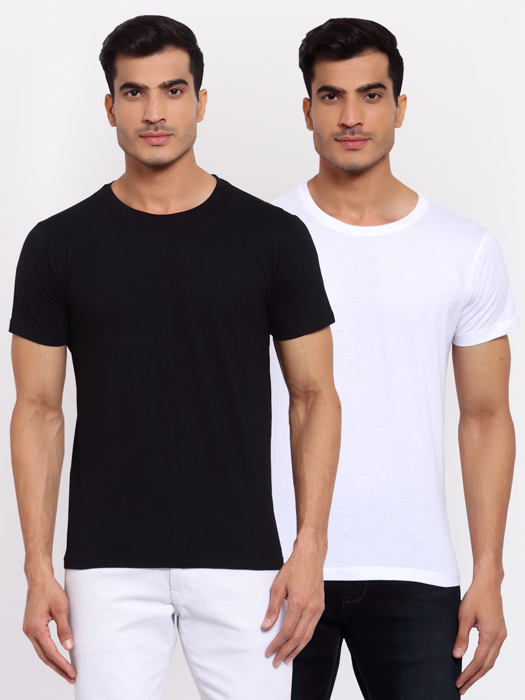 

FERANOID Men Set of 2 Solid Cotton Tshirts, Black