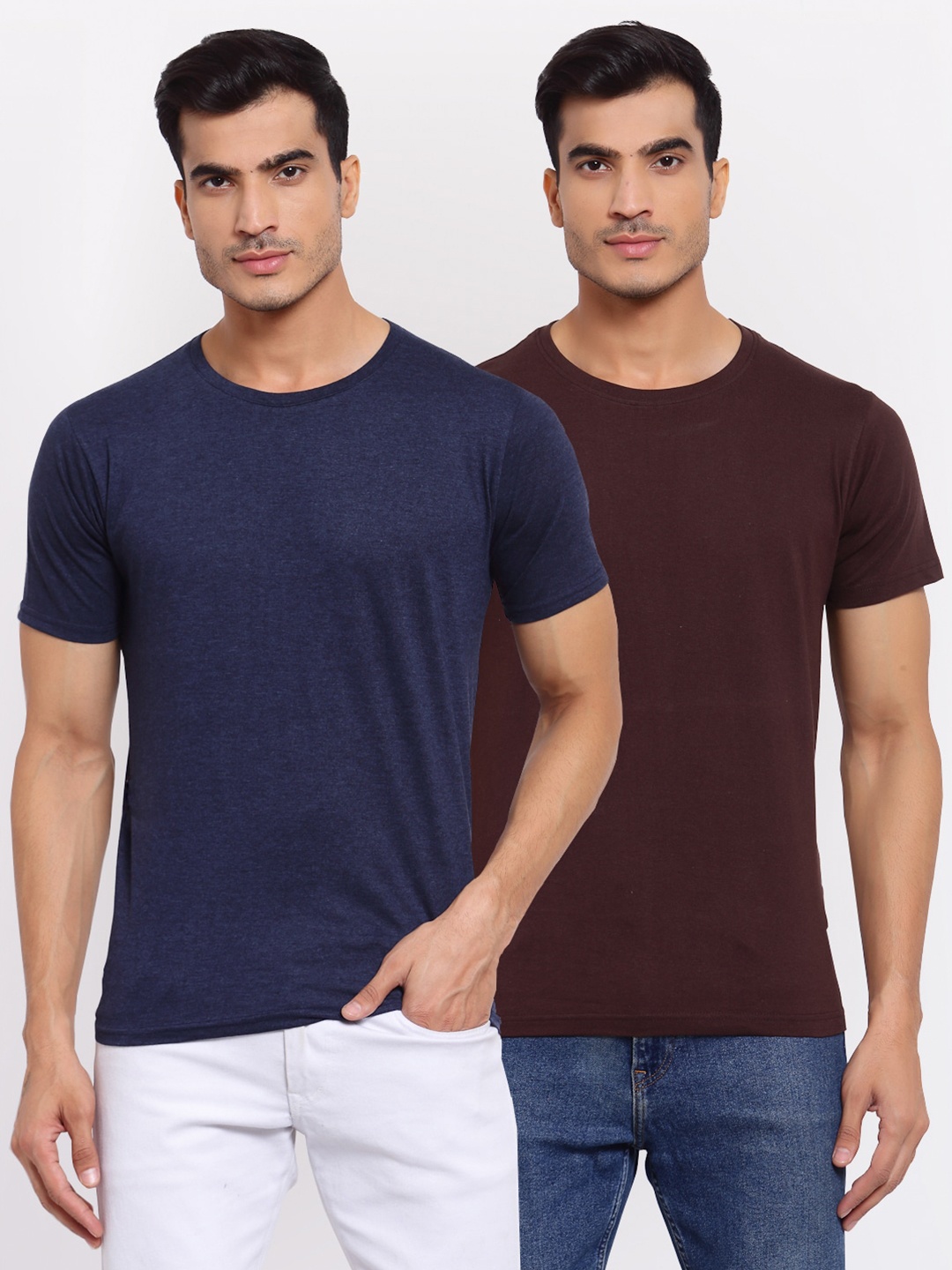 

FERANOID Men Pack of 2 Navy Blue & Brown T-shirt