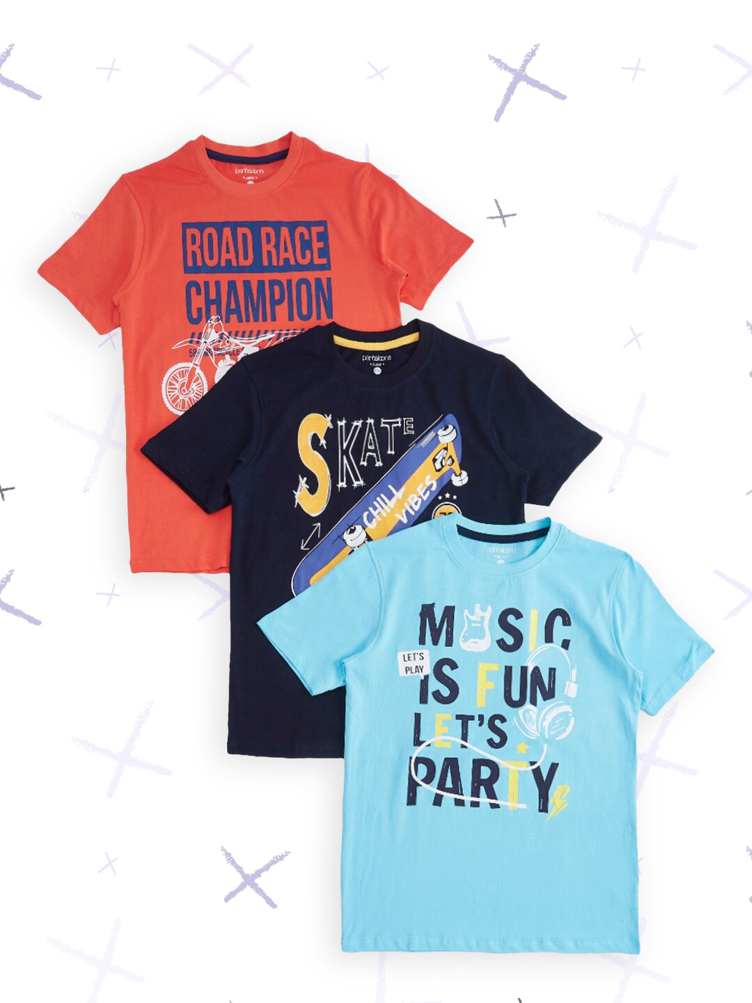 

Pantaloons Junior Boys Red & Blue Set Of 3 Typography Printed T-shirts