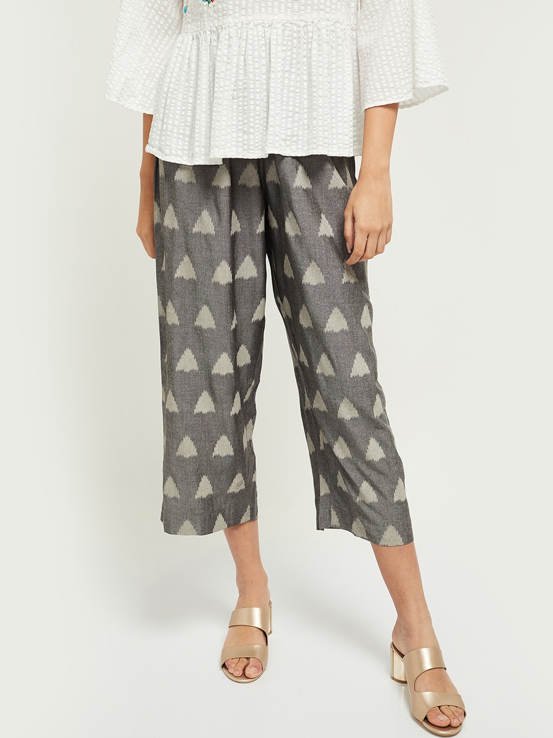 

max Women Grey Printed Culottes Trousers