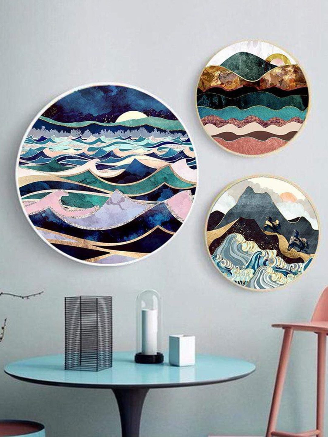 

THE ARTMENT Blue & Green Set Of 3 Printed Large Canvas Wall Arts