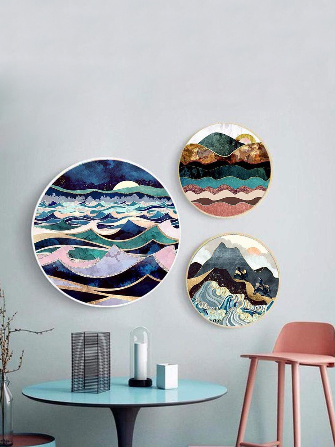 

THE ARTMENT Set of 3 Color Tide Matte Finish Canvas-Medium, Multi