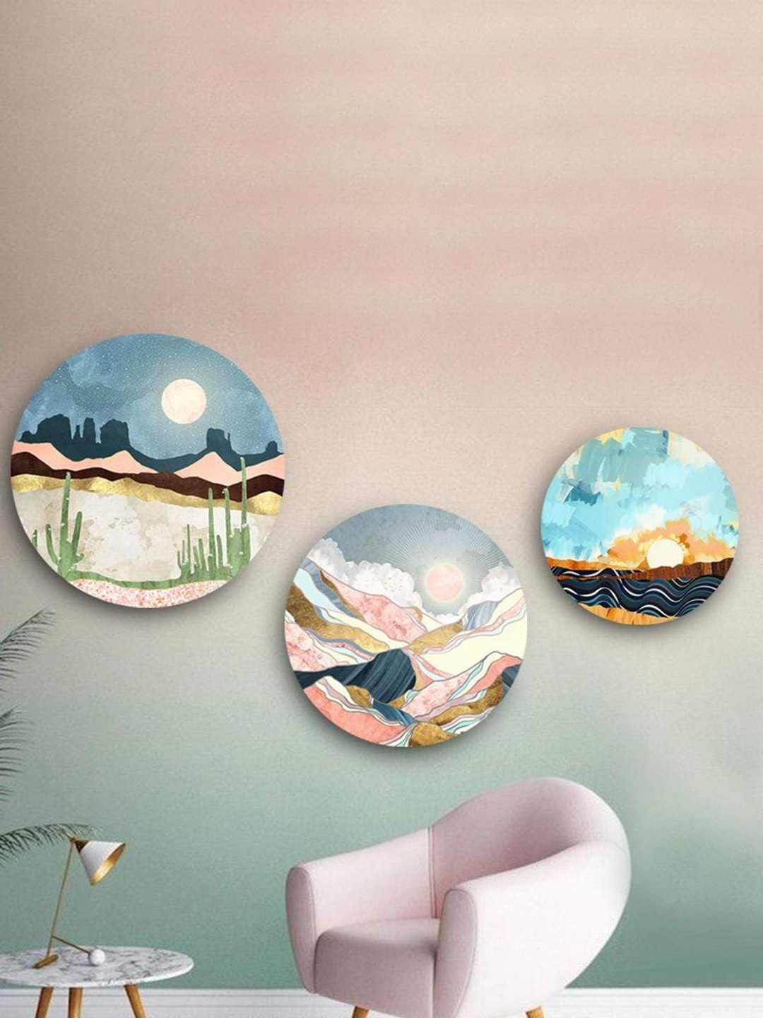 

THE ARTMENT Blue Set Of 3 Printed Medium Canvas Wall Arts