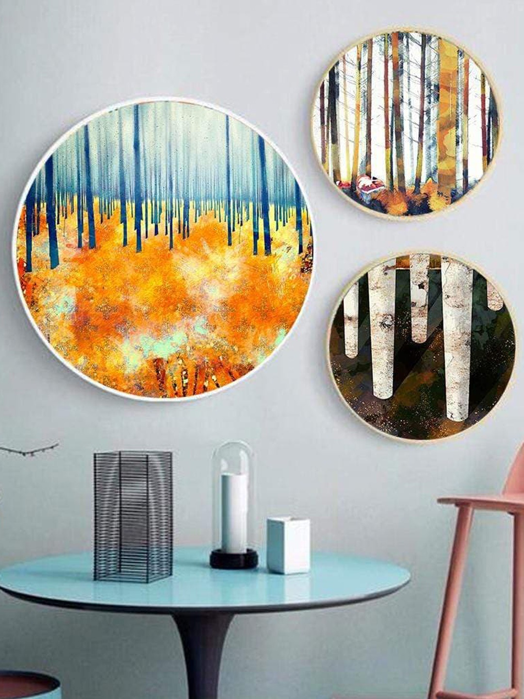 

THE ARTMENT Orange & White Set Of 3 Printed Large Canvas Wall Arts