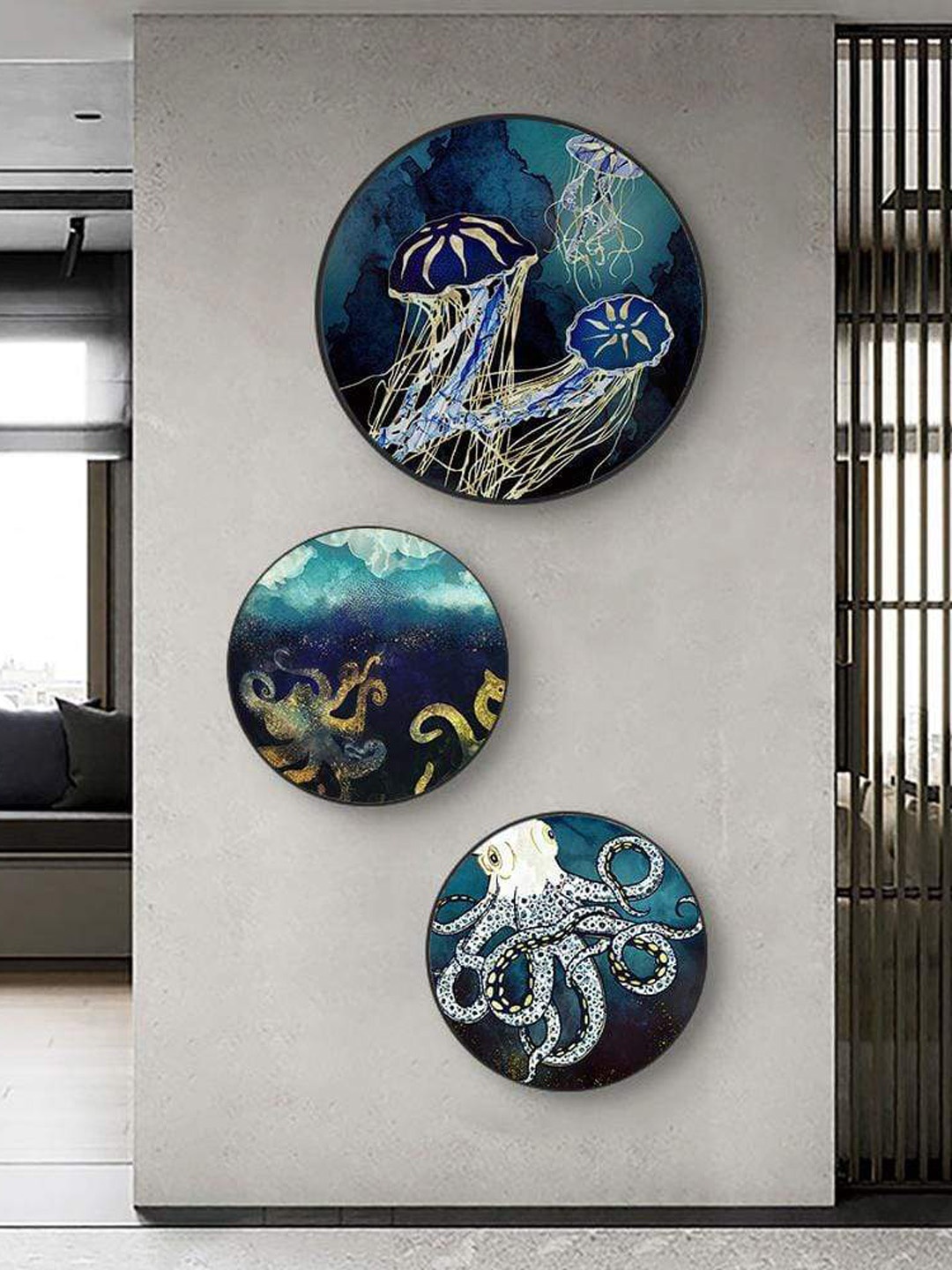 

THE ARTMENT Set Of 3 Blue Aquatic Aura Canvas