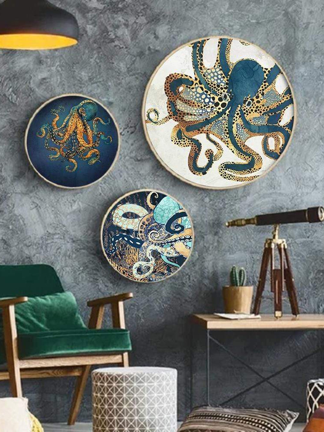 

THE ARTMENT Blue Wise Old Octopus Canvas With Matte Finish- Set of 3 (Small)