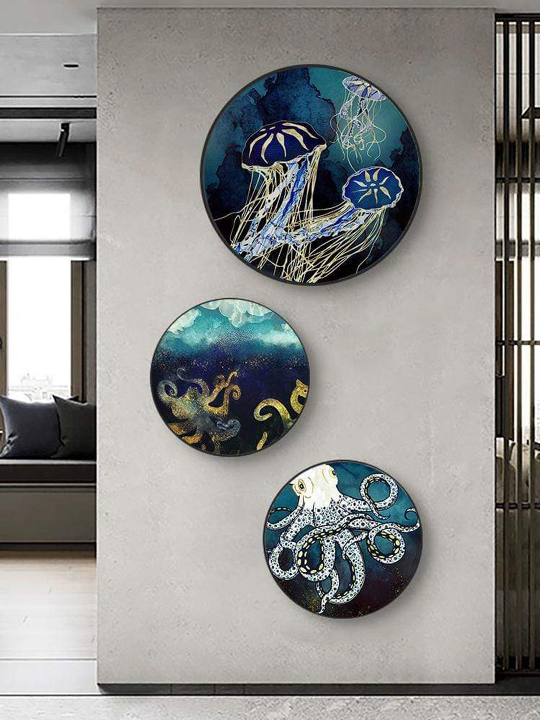 

THE ARTMENT Set of 3 Blue Aquatic Aura Canvas Matte Finish