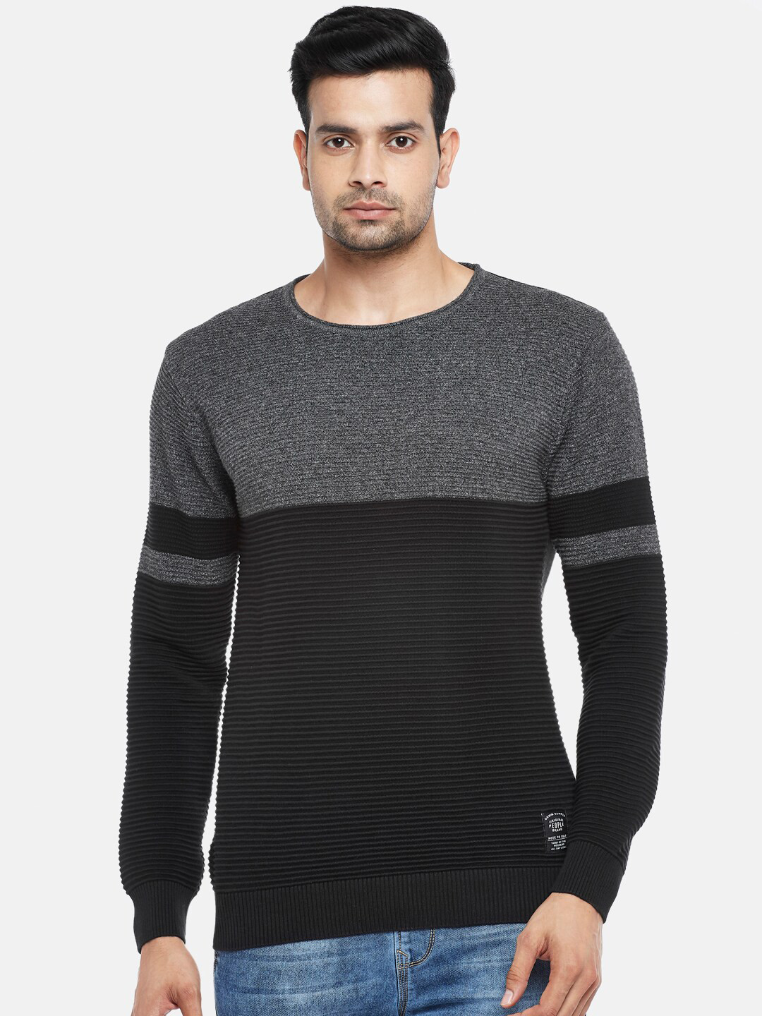 

People Men Grey & Black Colourblocked Pullover